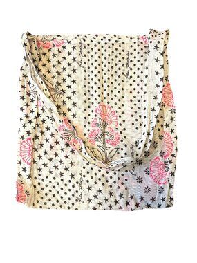 Free People Bohemian Reusable Tote Bag Pink Black Cream 13"x15"